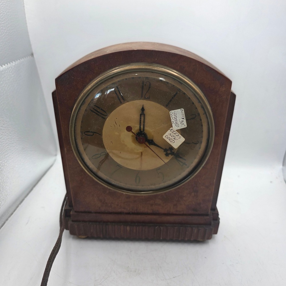 1930s Hammond Electric Mantel Clock Wood Case Art Deco Chicago USA Repair